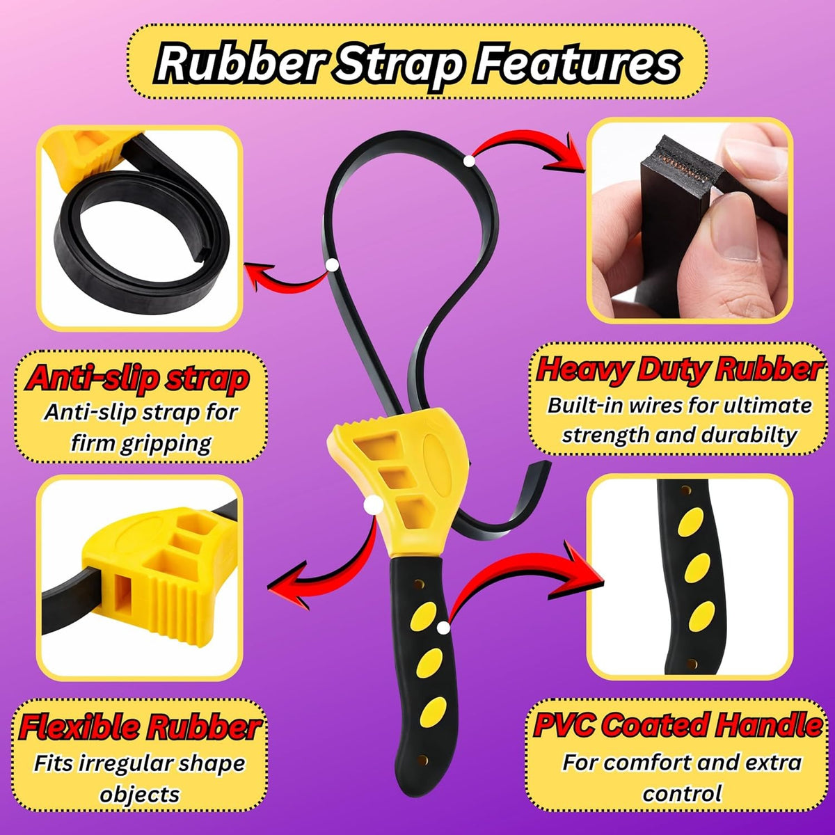 2-Pack Adjustable Rubber Strap Wrench Set – 8" & 6" Multifunctional Grip Tools